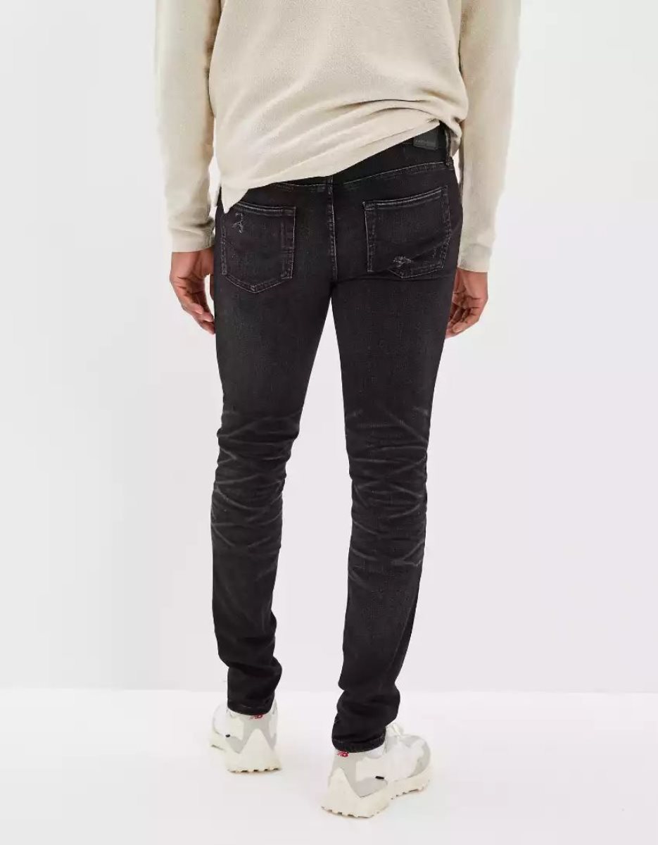 Jean American Eagle AE AirFlexPatched Mince Noir Homme | MFK-06674639